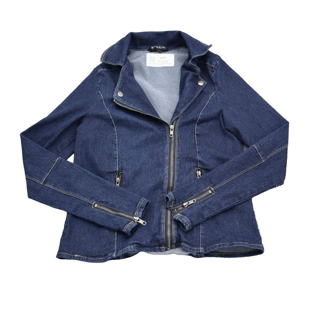 Baccini Jacket Womens S Blue Denim Jean Cuff Accent Zipper Fitted Coat